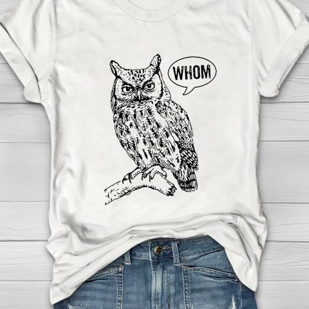Funny Grammar Whom Owl English Teacher Vintage Style Gift Graphic T-Shirt 89